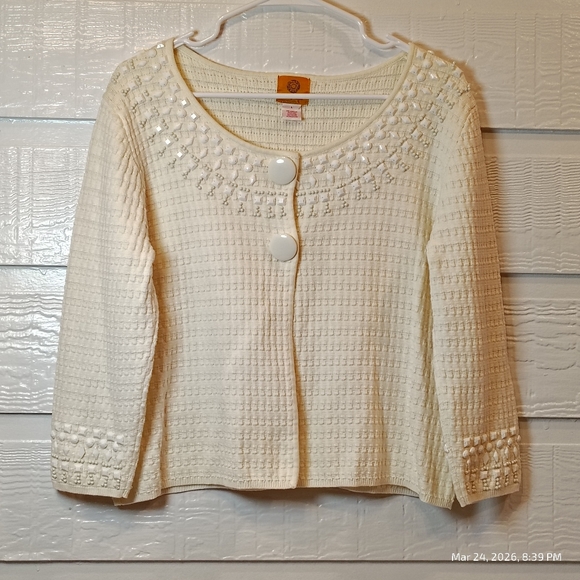 Ruby Rd. Jackets & Blazers - Ruby Rd. Embellished Cream Knit Cardigan WOMENS SZ LG OLD MONEY COQUETTE CHIC